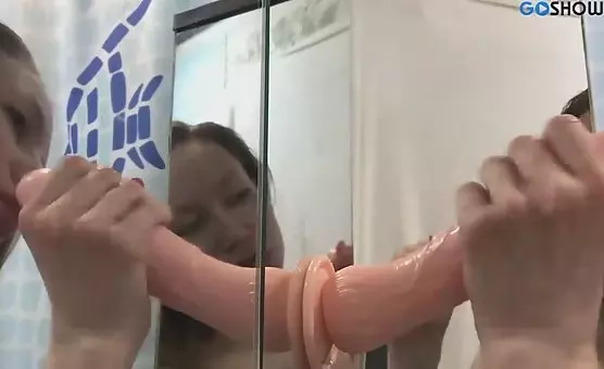 Dildo Seductress Under Wet Shower